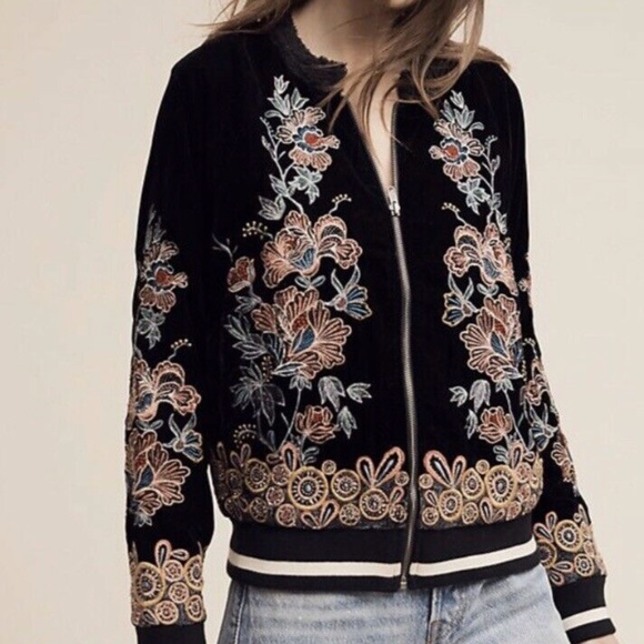 elevenses Jackets & Blazers - Anthro Elevenses Velvet Embroidered Floral Jacket